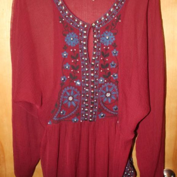 FREE PEOPLE INDIE GODDESS Embroidered & Beaded Sheer Tunic Top GORGEOUS! Size  S - Picture 2 of 5